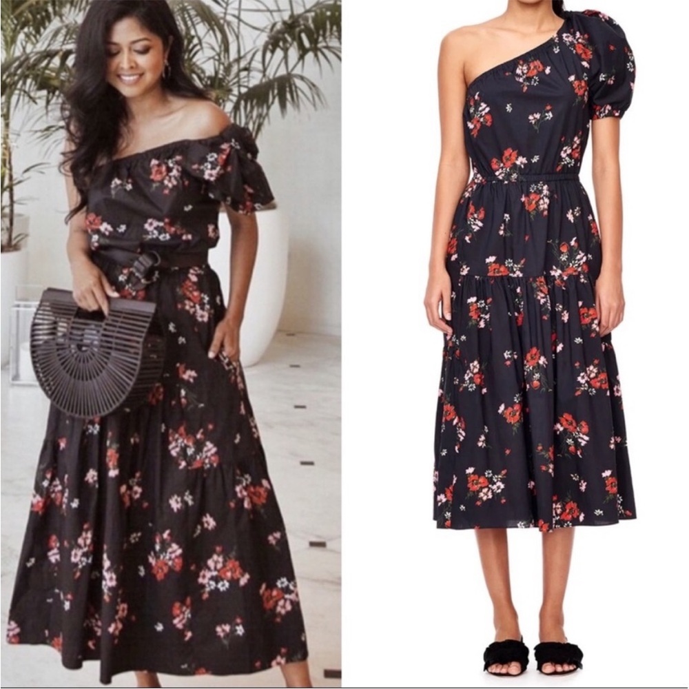 Rebecca Taylor Floral One-Shoulder Dress